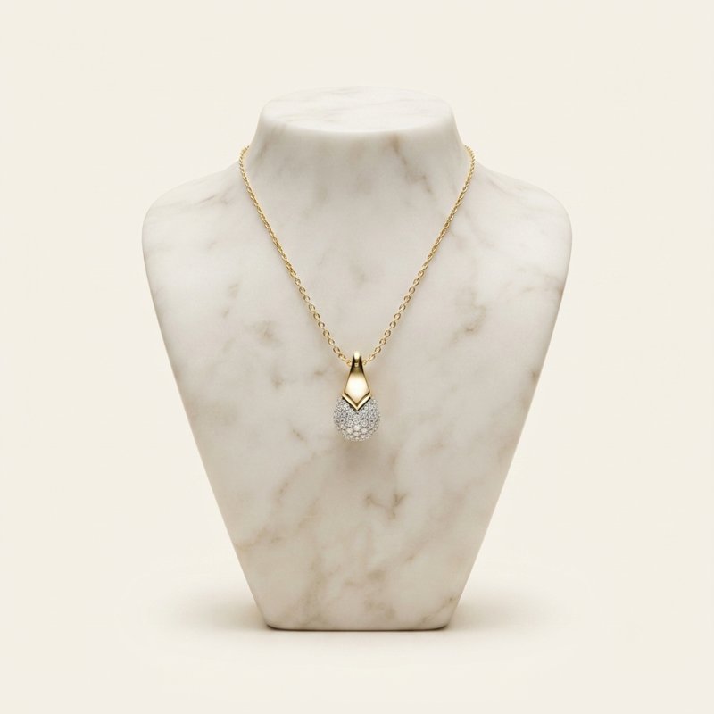Gold teardrop pendant necklace with pave diamonds