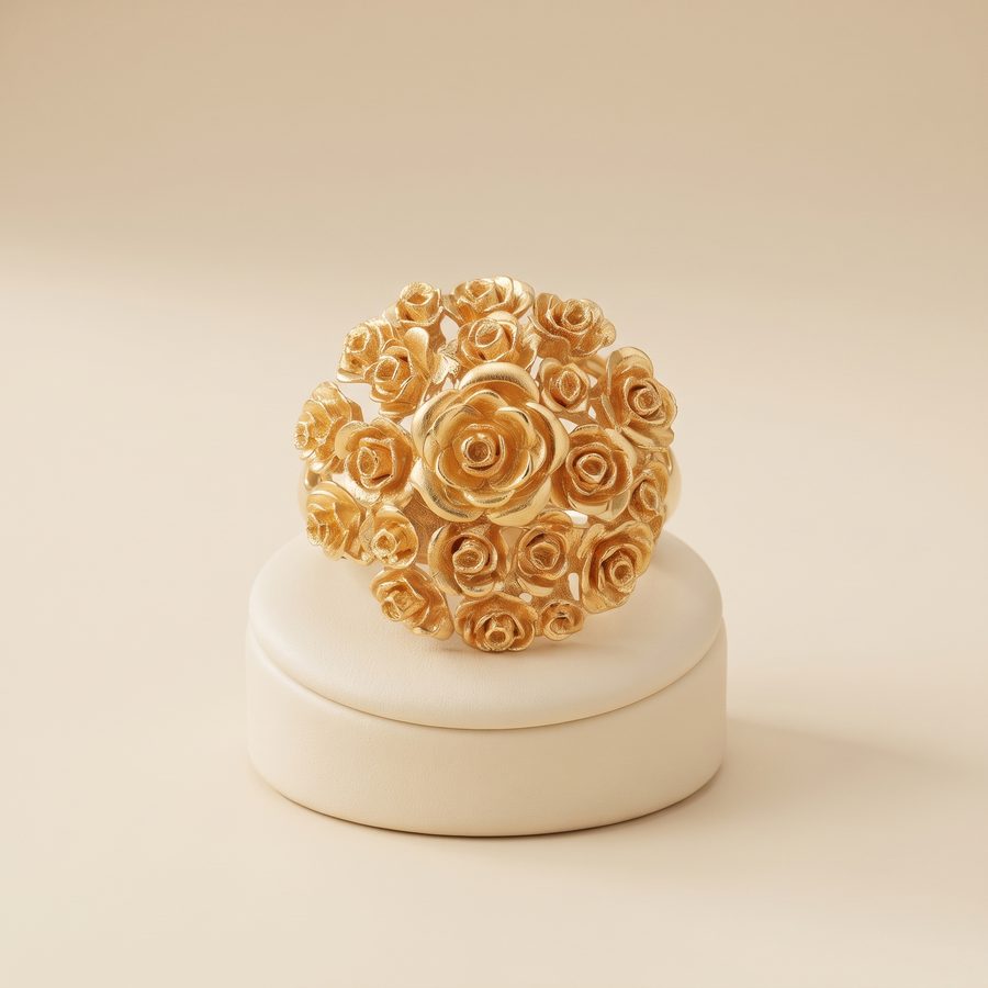 Gold rose-cluster cocktail ring