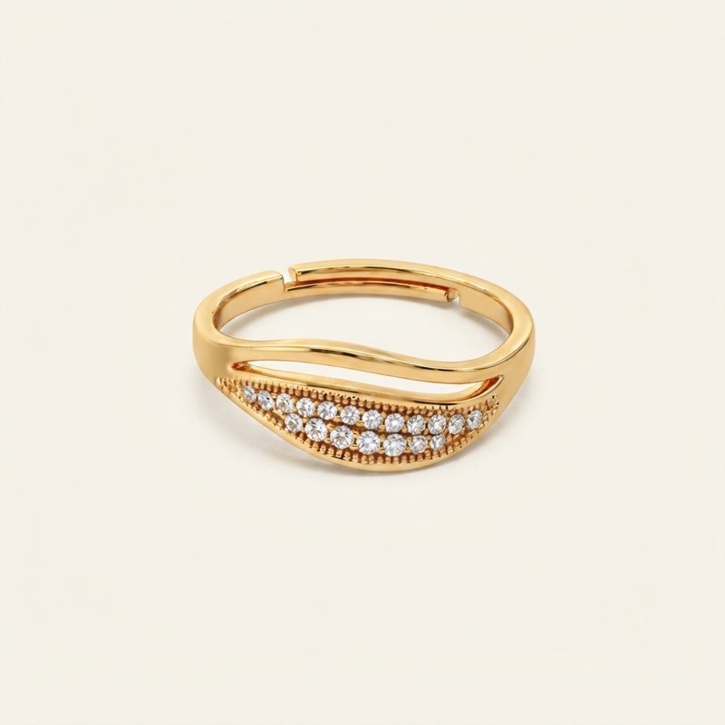 Gold pave statement ring, adjustable band